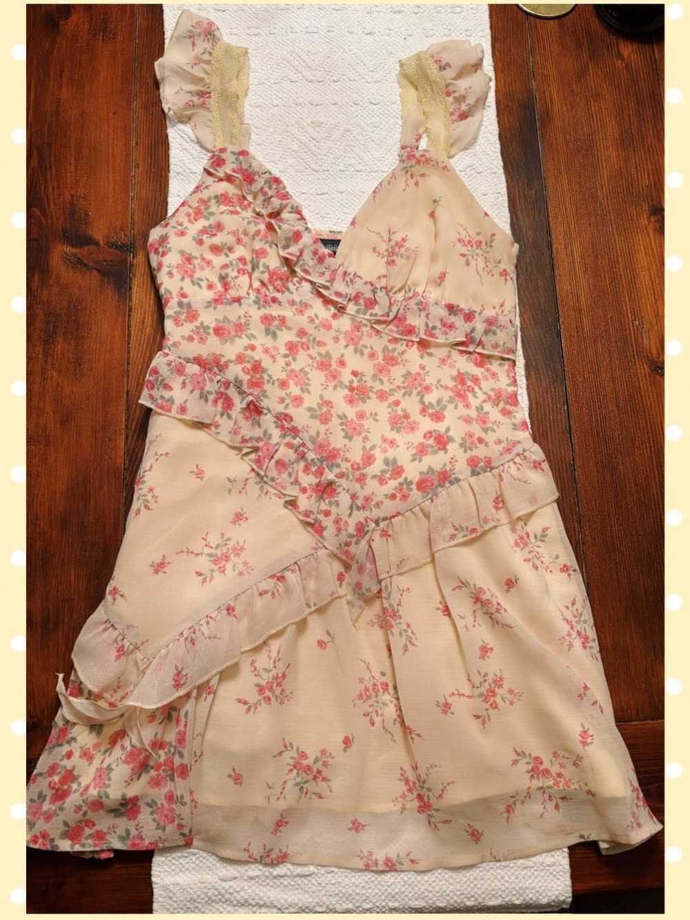 Floral Lace-Trim Slip Dress in Cream and Pink